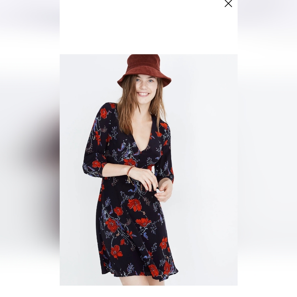 Madewell Silk Ruffle Waist Dress Windblown Poppies 2
